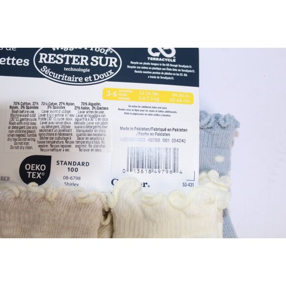 Gerber Wiggle Proof Stay On Infant Bootie Socks 0-3 Months Beige Blue 6 Pack - Picture 6 of 8